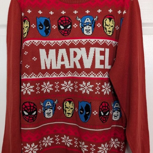 Marvel Ugly Christmas Sweater Boys Size XXL Iron Man Spider Man Captain America - Picture 2 of 9